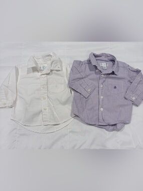 The Children's Place White & Lavender Stripe Button-Down Shirt Set